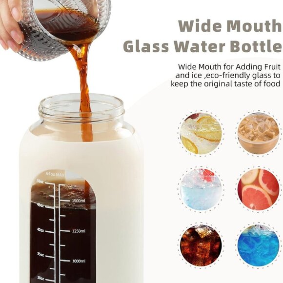 64oz Glass Water Bottle with Straw and Handle Lid Half Gallon Motivational Glass - Picture 5 of 6